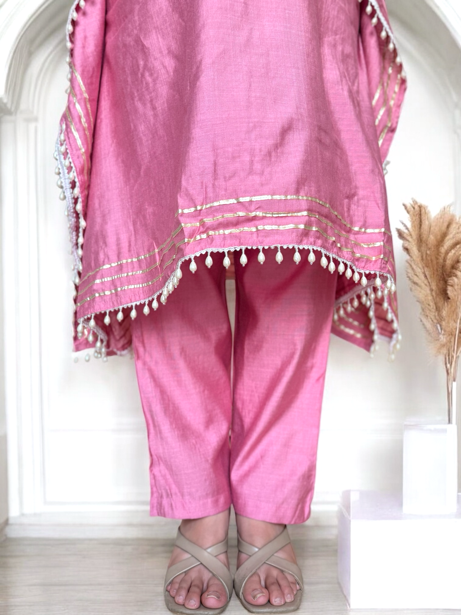 Pink Kaftan Set-Hand Embroidered