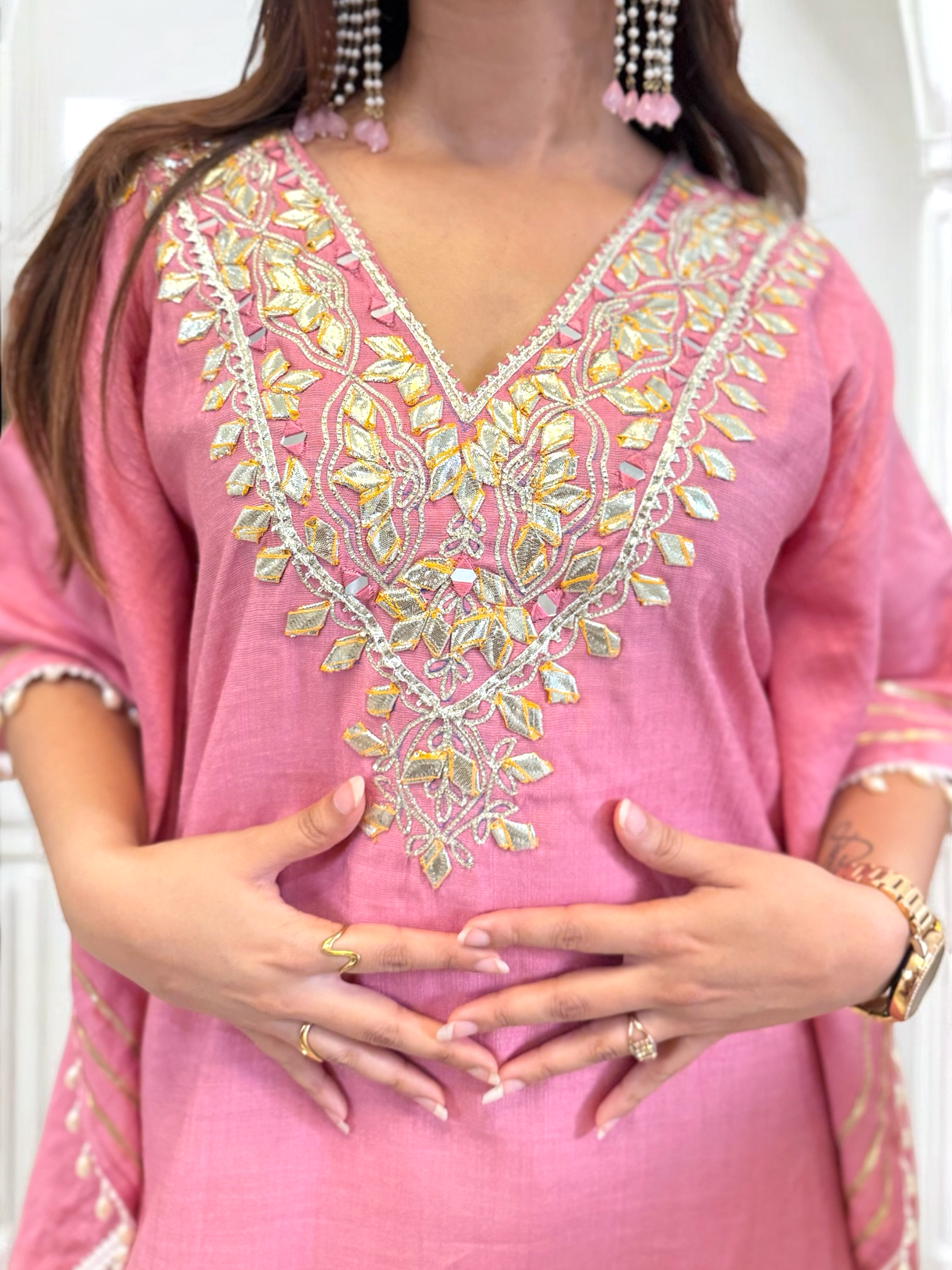 Pink Kaftan Set-Hand Embroidered