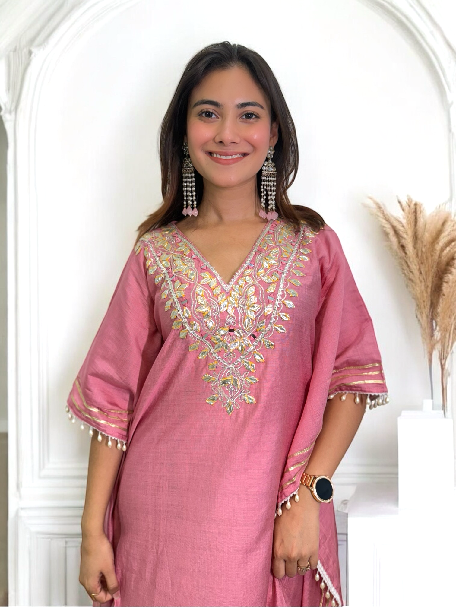 Pink Kaftan Set-Hand Embroidered
