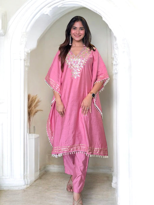 Pink Kaftan Set-Hand Embroidered