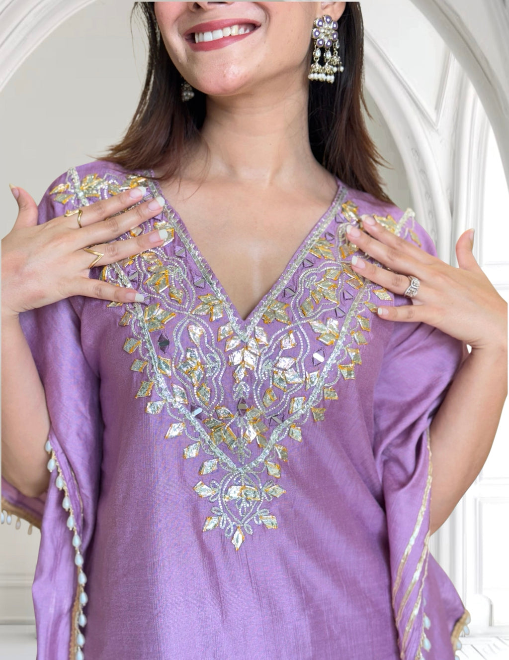 Lilac Kaftan Set-Hand Embroidered