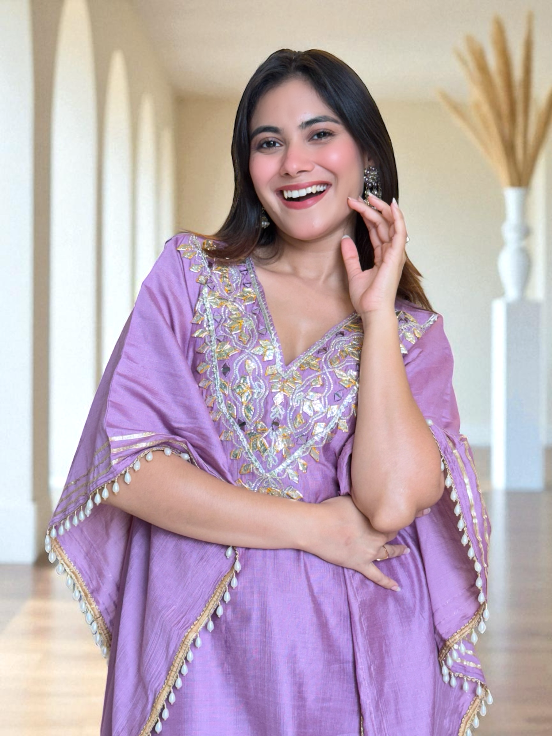 Lilac Kaftan Set-Hand Embroidered