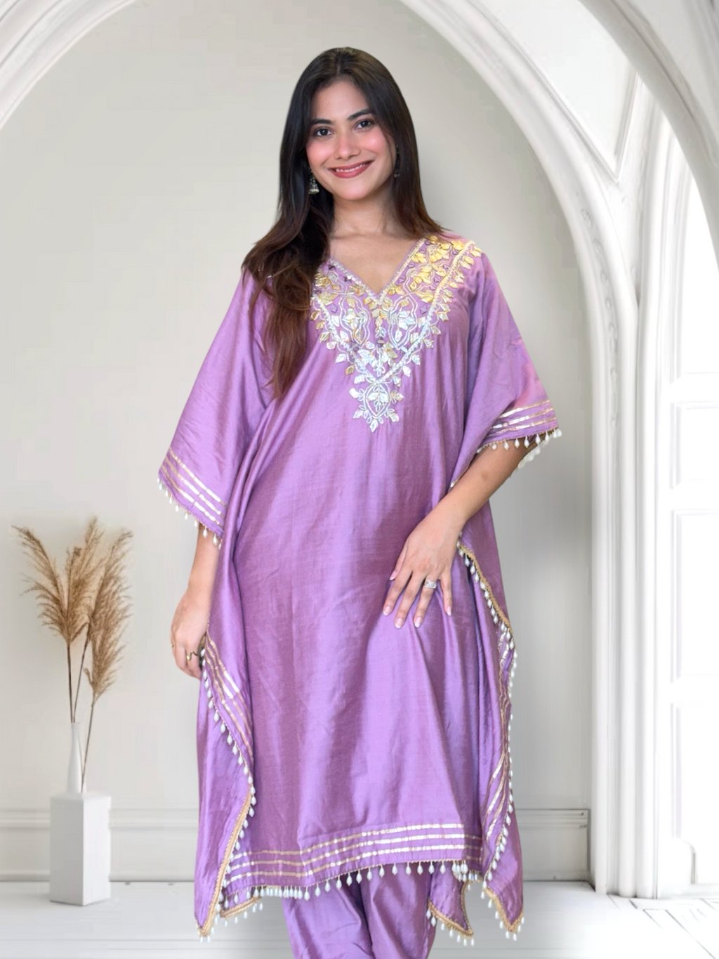 Lilac Kaftan Set-Hand Embroidered