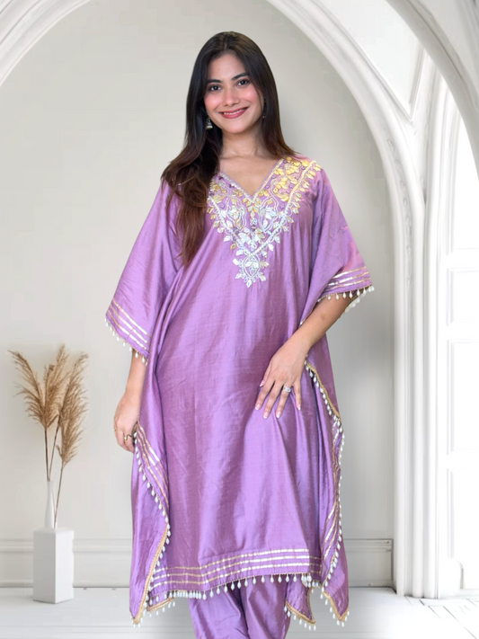 Lilac Kaftan Set-Hand Embroidered
