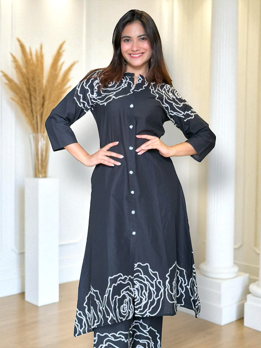 Black Printed Kurta Set