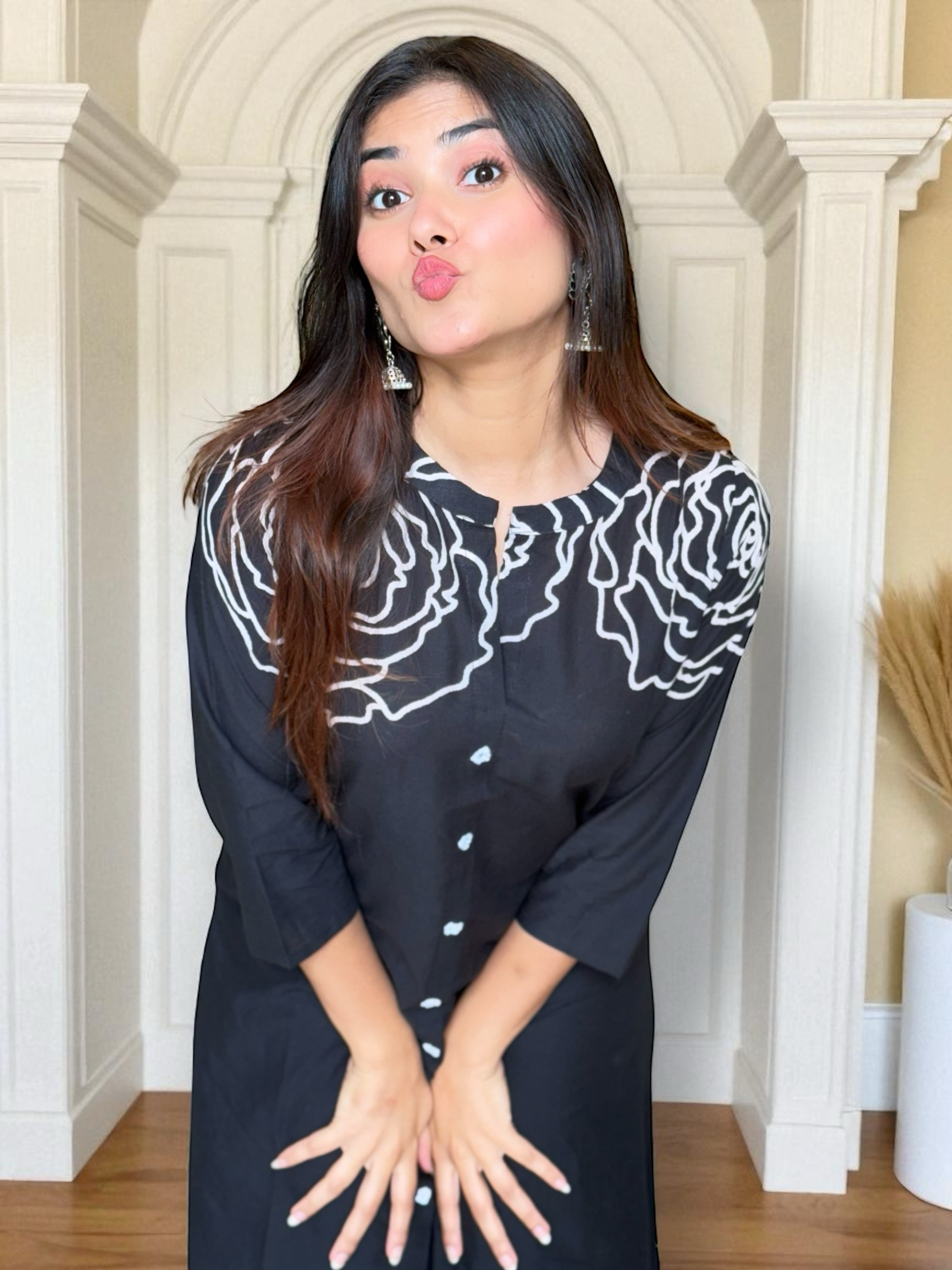 Black Printed Kurta Set