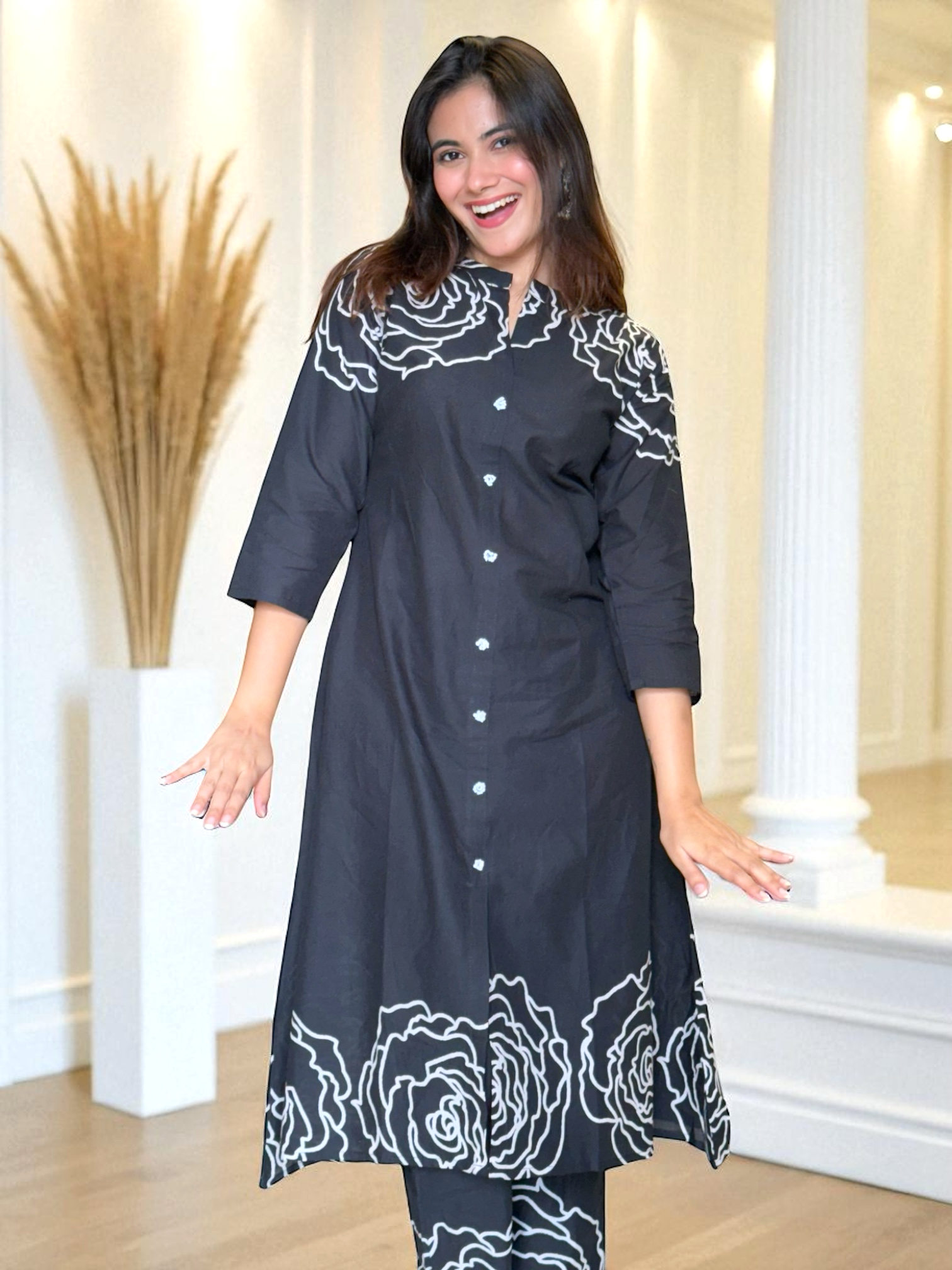 Black Printed Kurta Set