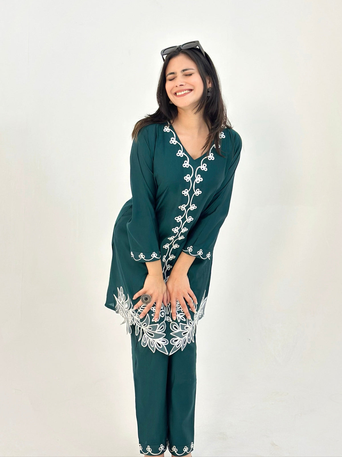 Bottle Green Roman Silk Co-ord Set