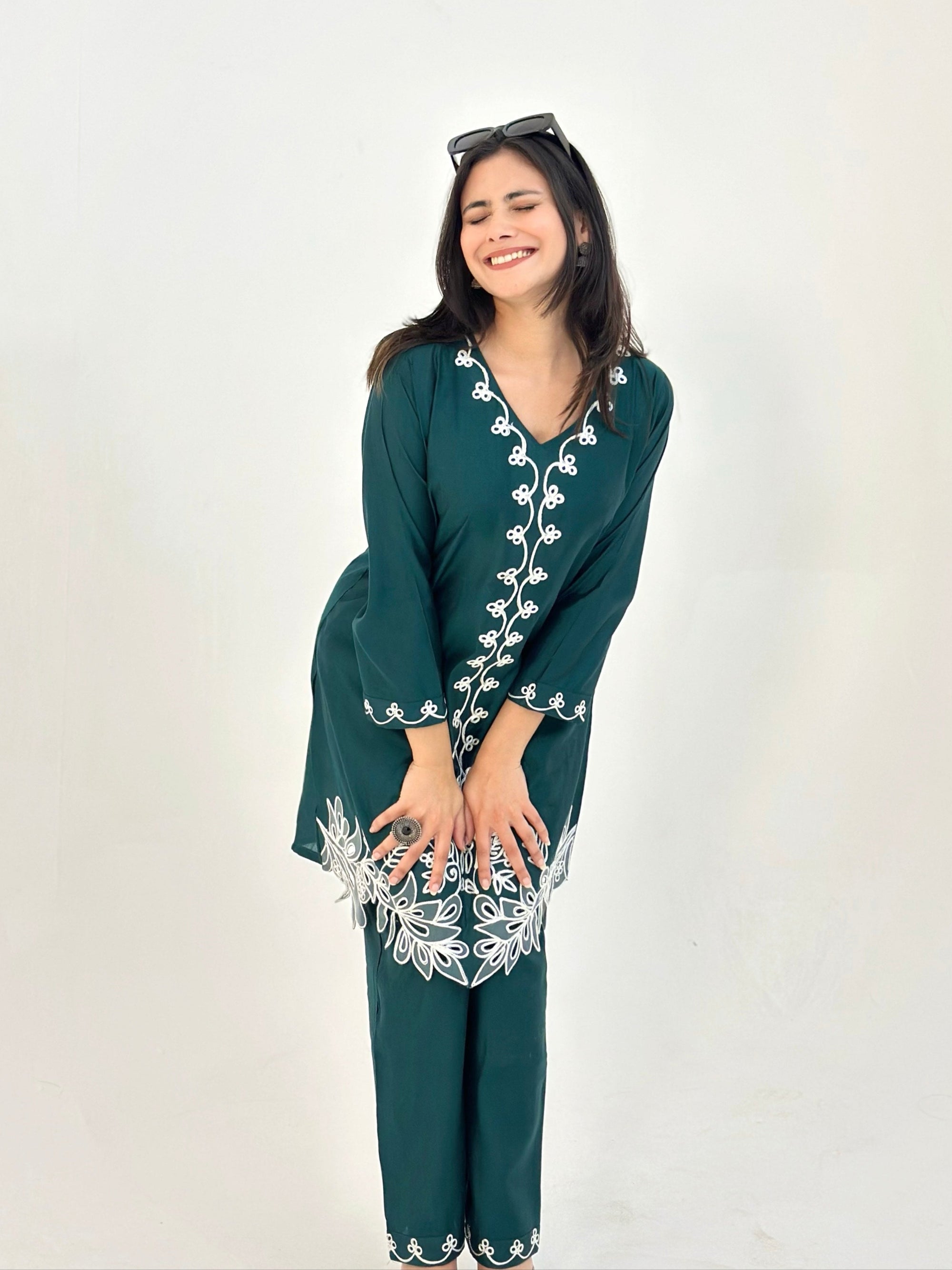 Bottle Green Roman Silk Co-ord Set