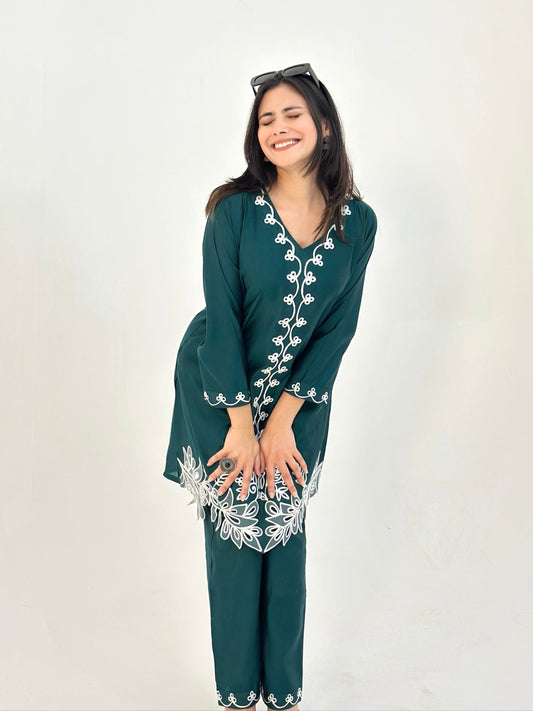Bottle Green Roman Silk Co-ord Set