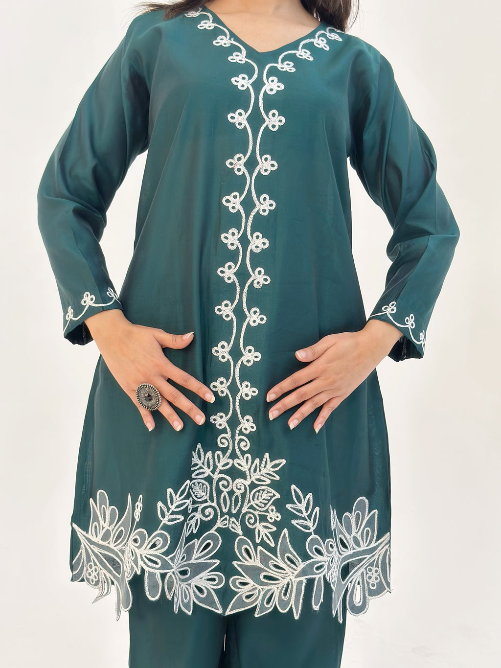 Bottle Green Roman Silk Co-ord Set