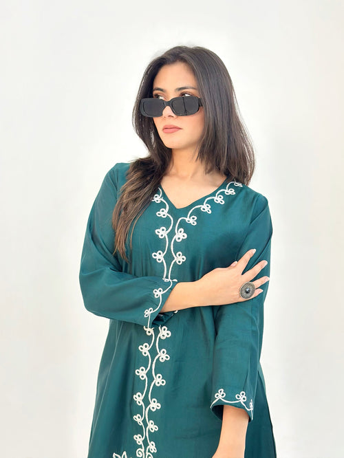 Bottle Green Roman Silk Co-ord Set