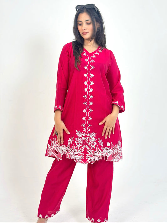 Magenta Pink Roman Silk Co-ord Set