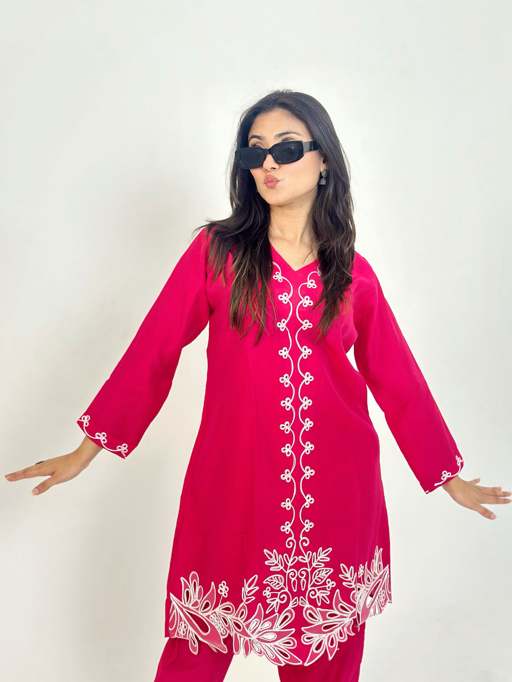 Magenta Pink Roman Silk Co-ord Set