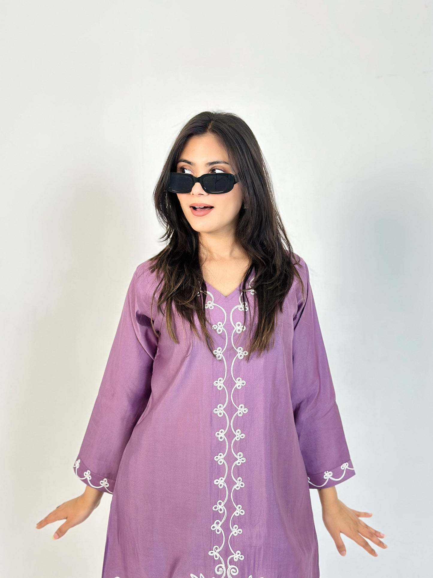 Lavender Purple Roman Silk Co-ord Set