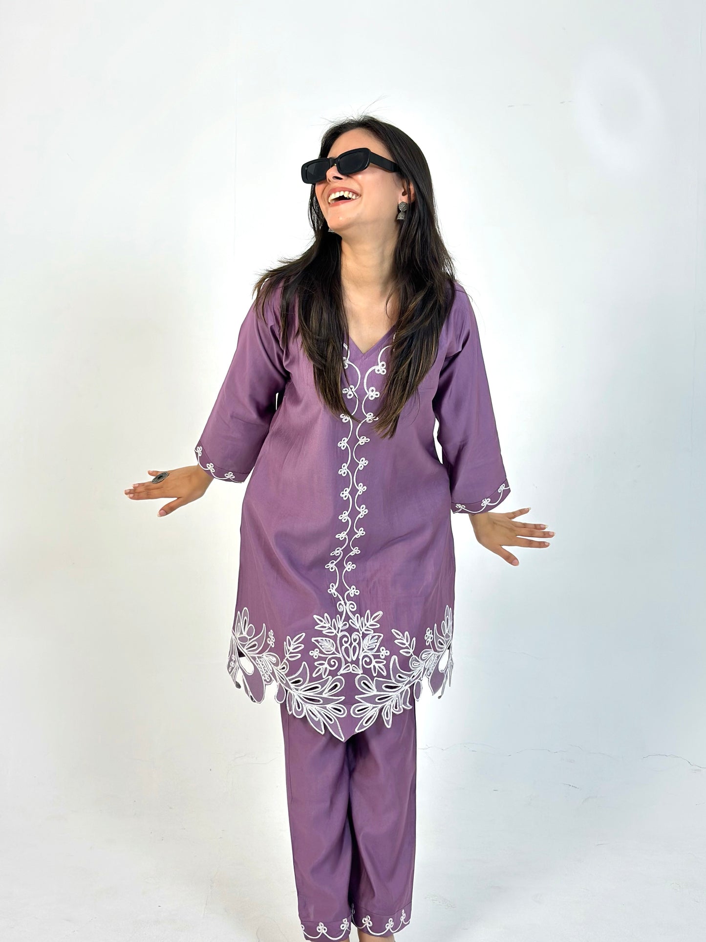Lavender Purple Roman Silk Co-ord Set