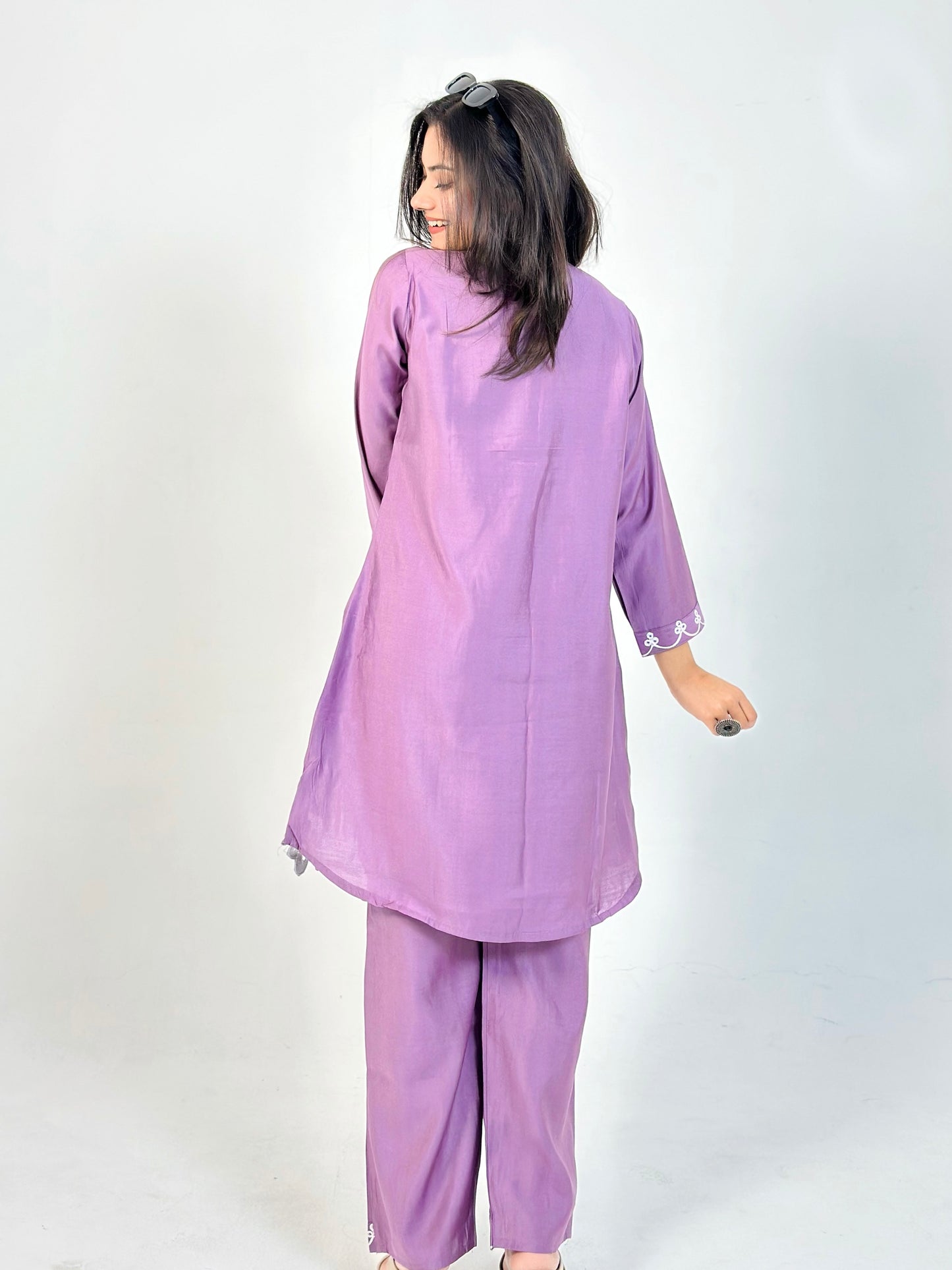 Lavender Purple Roman Silk Co-ord Set