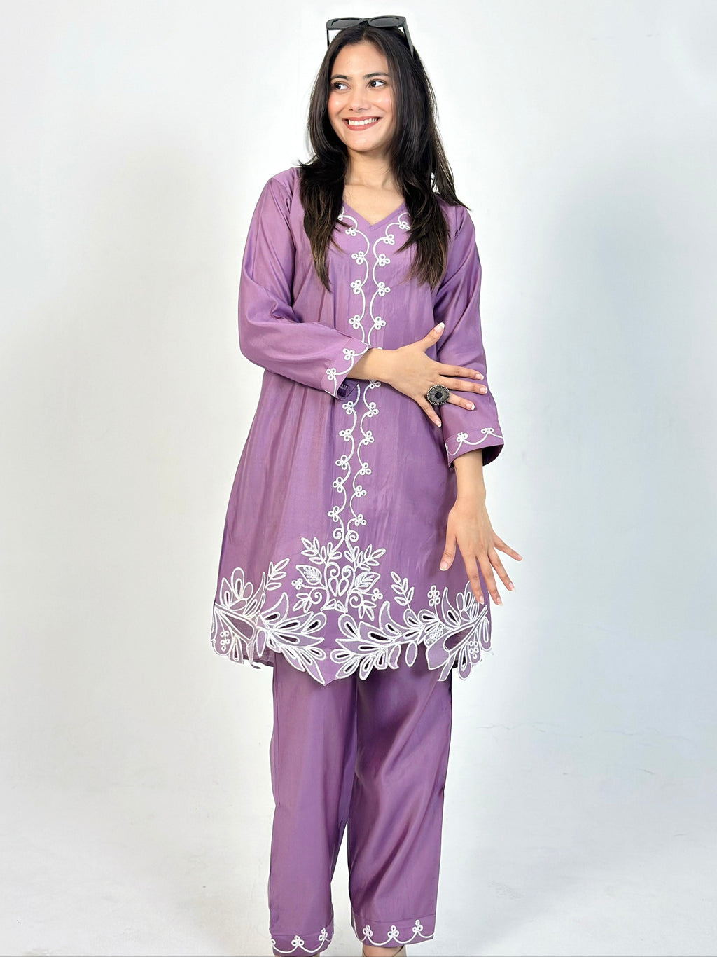 Lavender Purple Roman Silk Co-ord Set