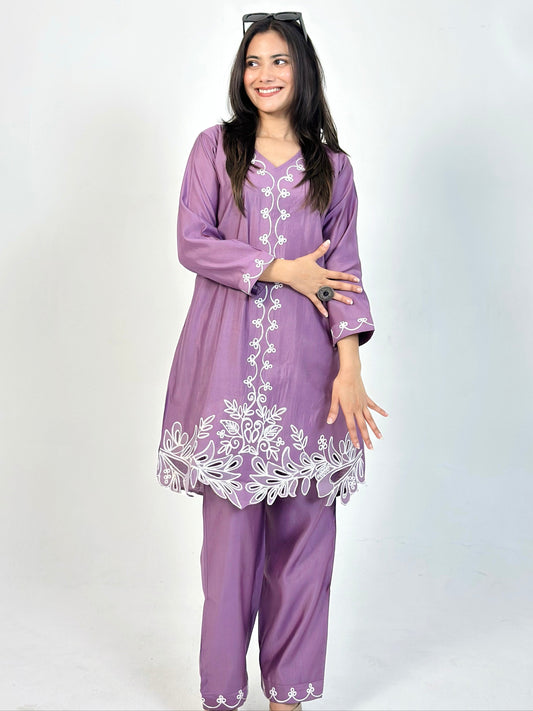Lavender Purple Roman Silk Co-ord Set