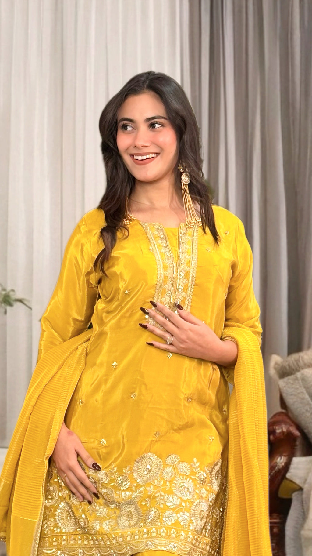 Yellow Pure Crepe suit set