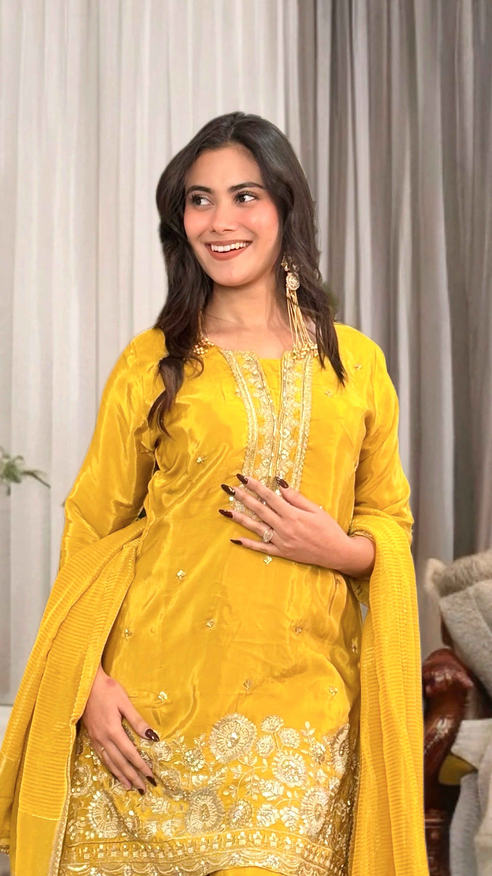 Yellow Pure Crepe suit set