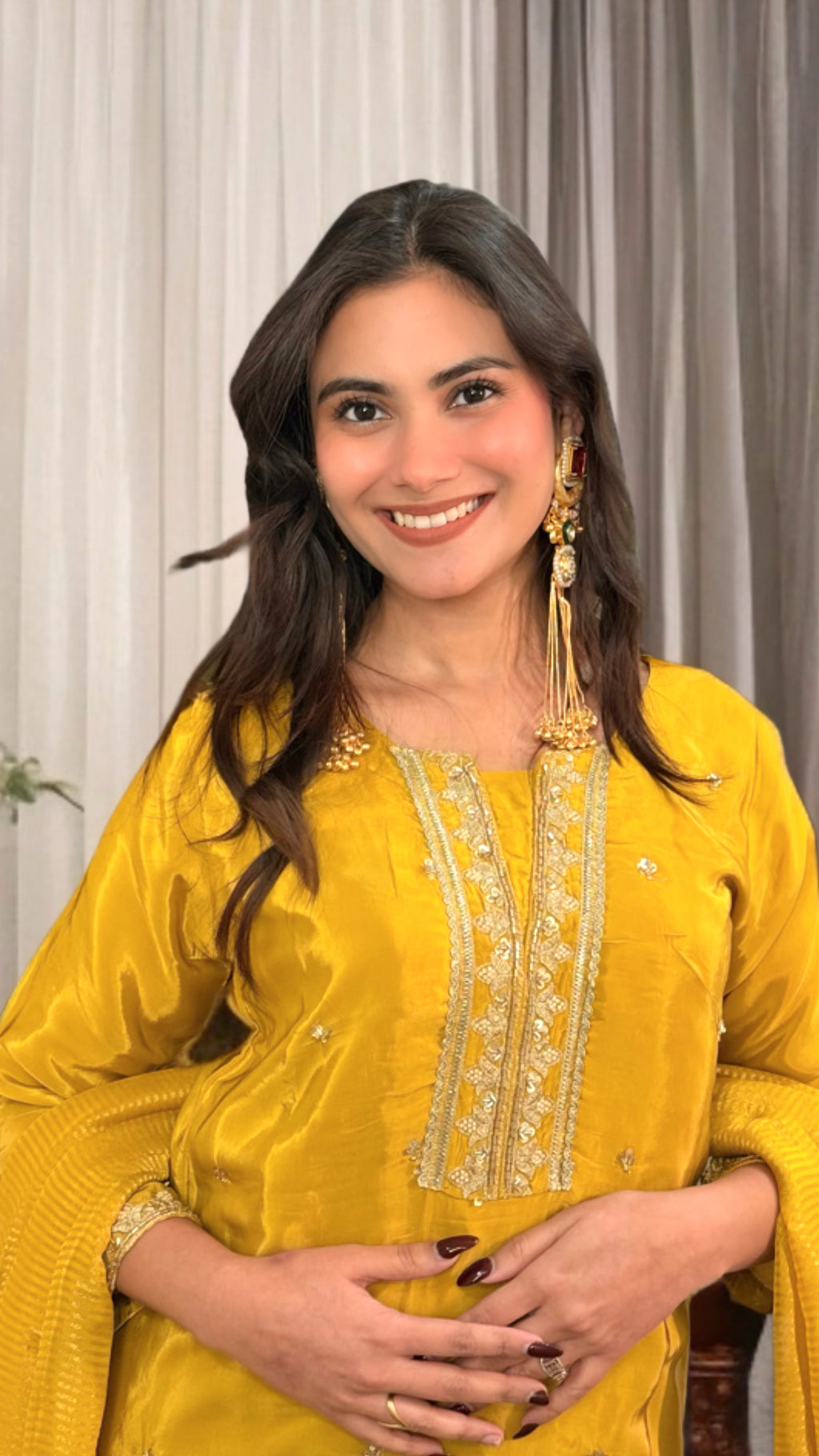 Yellow Pure Crepe suit set