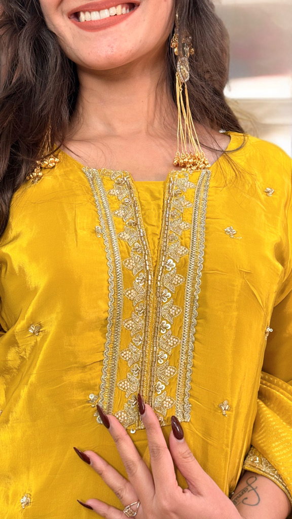 Yellow Pure Crepe suit set