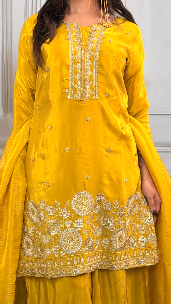 Yellow Pure Crepe suit set