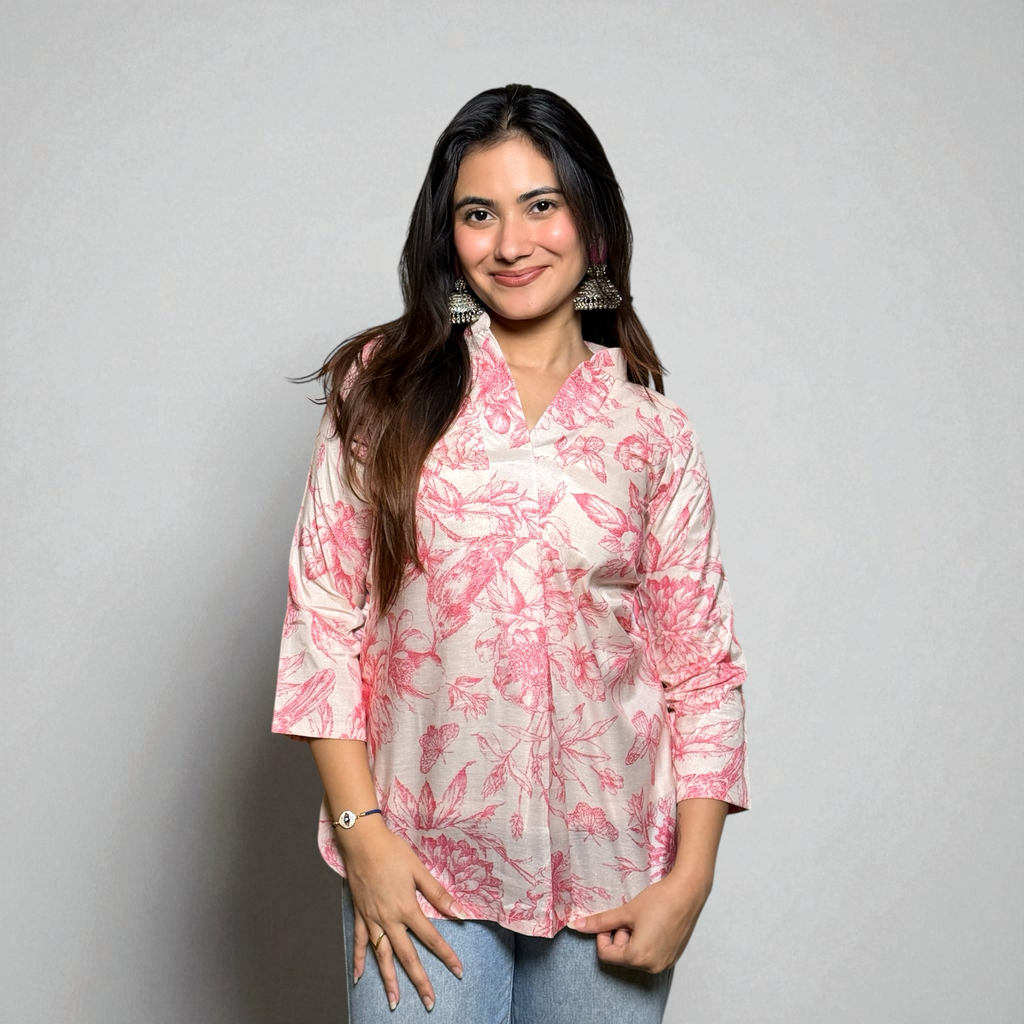 Pink Floral Printed Kurti
