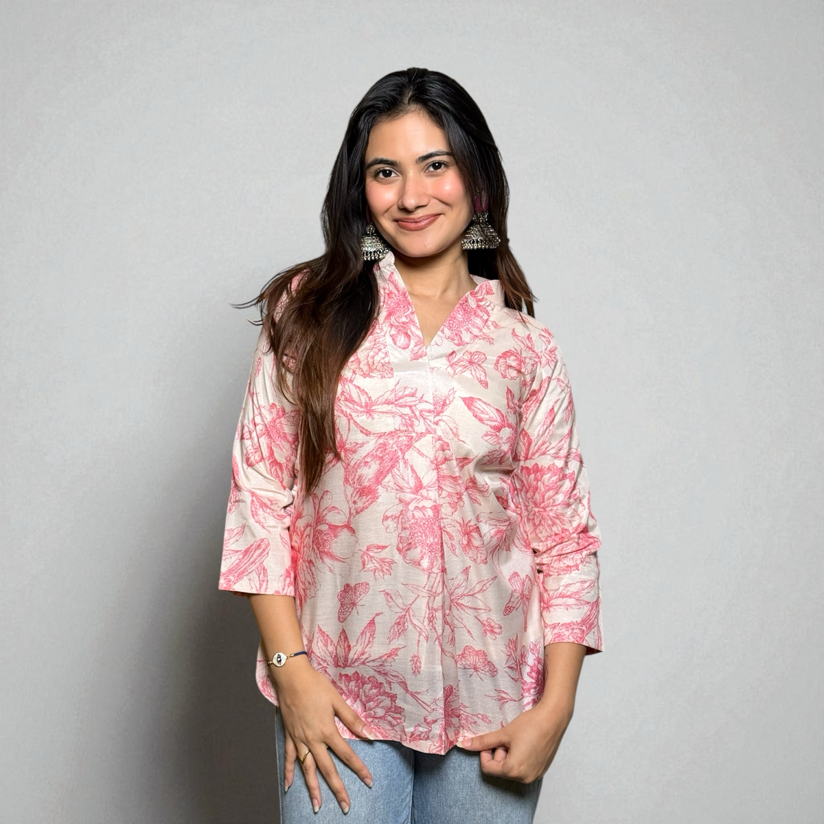 Pink Floral Printed Kurti