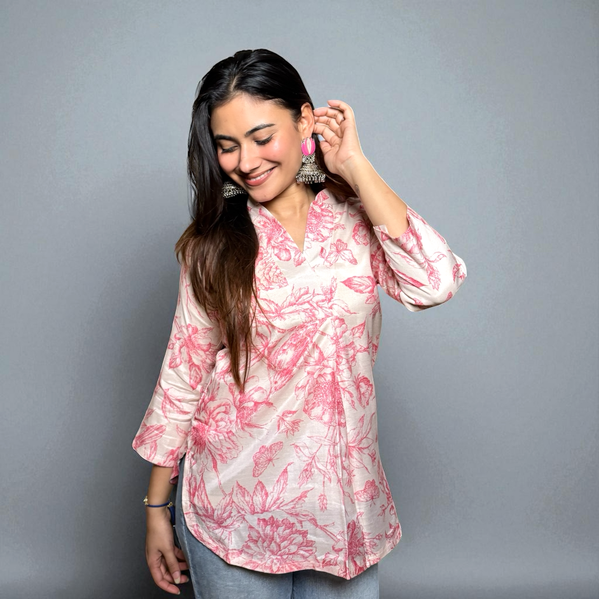 Pink Floral Printed Kurti