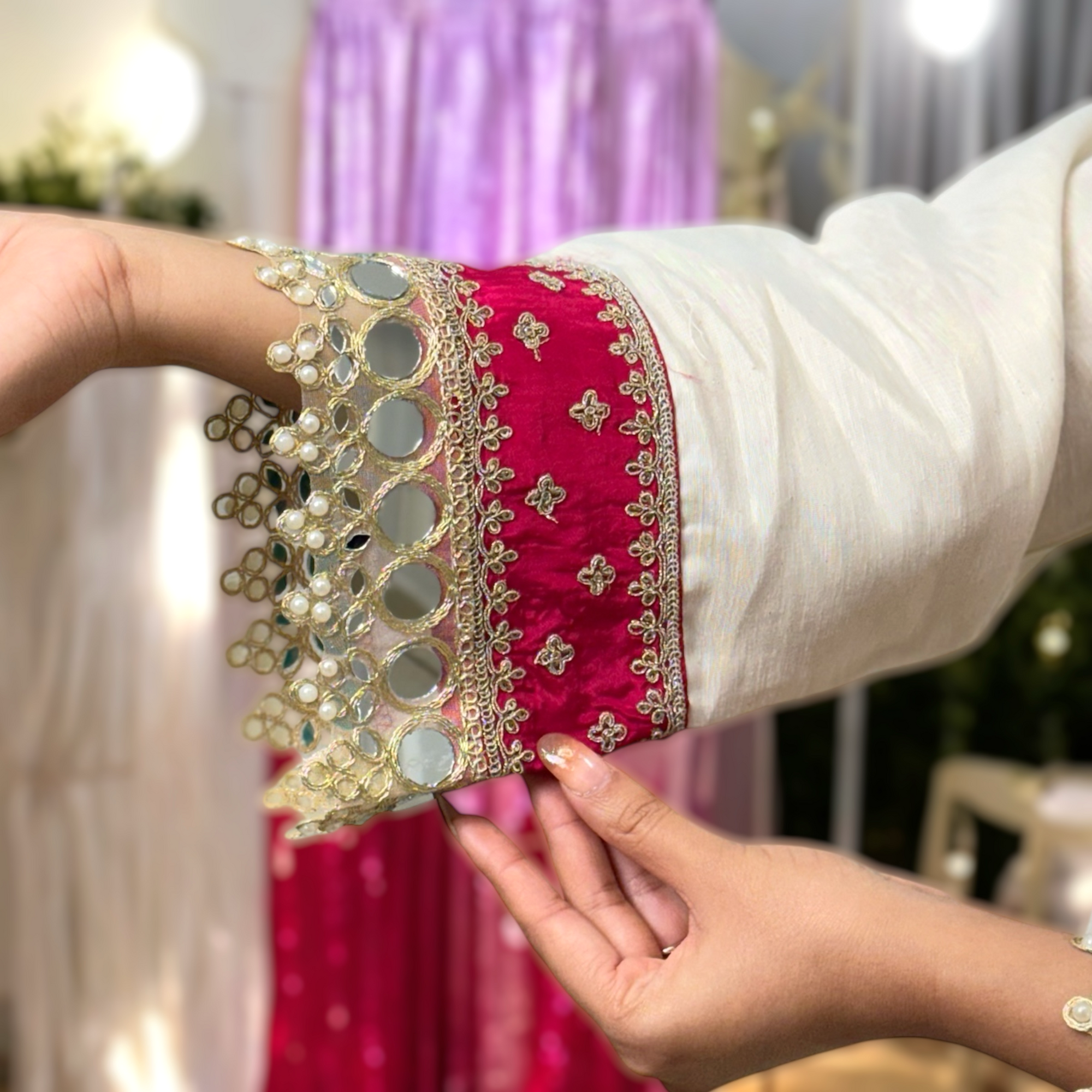 Off-White Chanderi Embroidered Suit with Dupatta