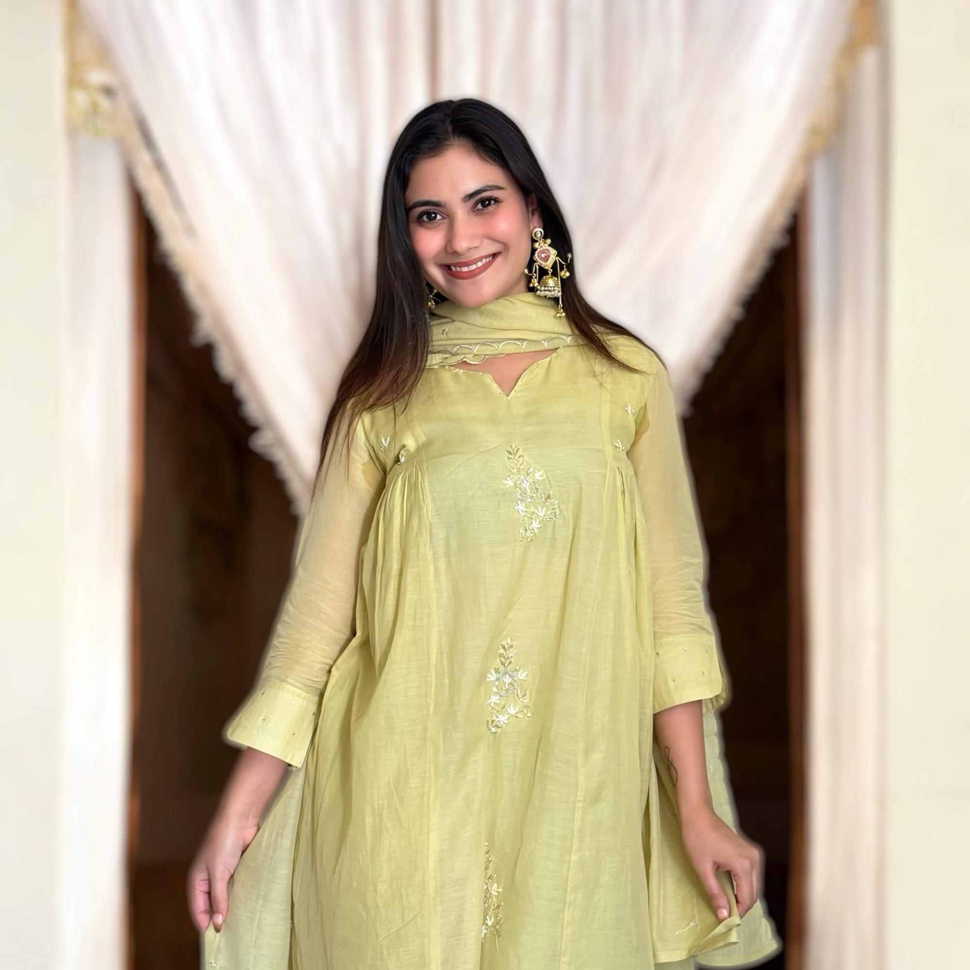 Mul Chanderi Suit Set with Dupatta