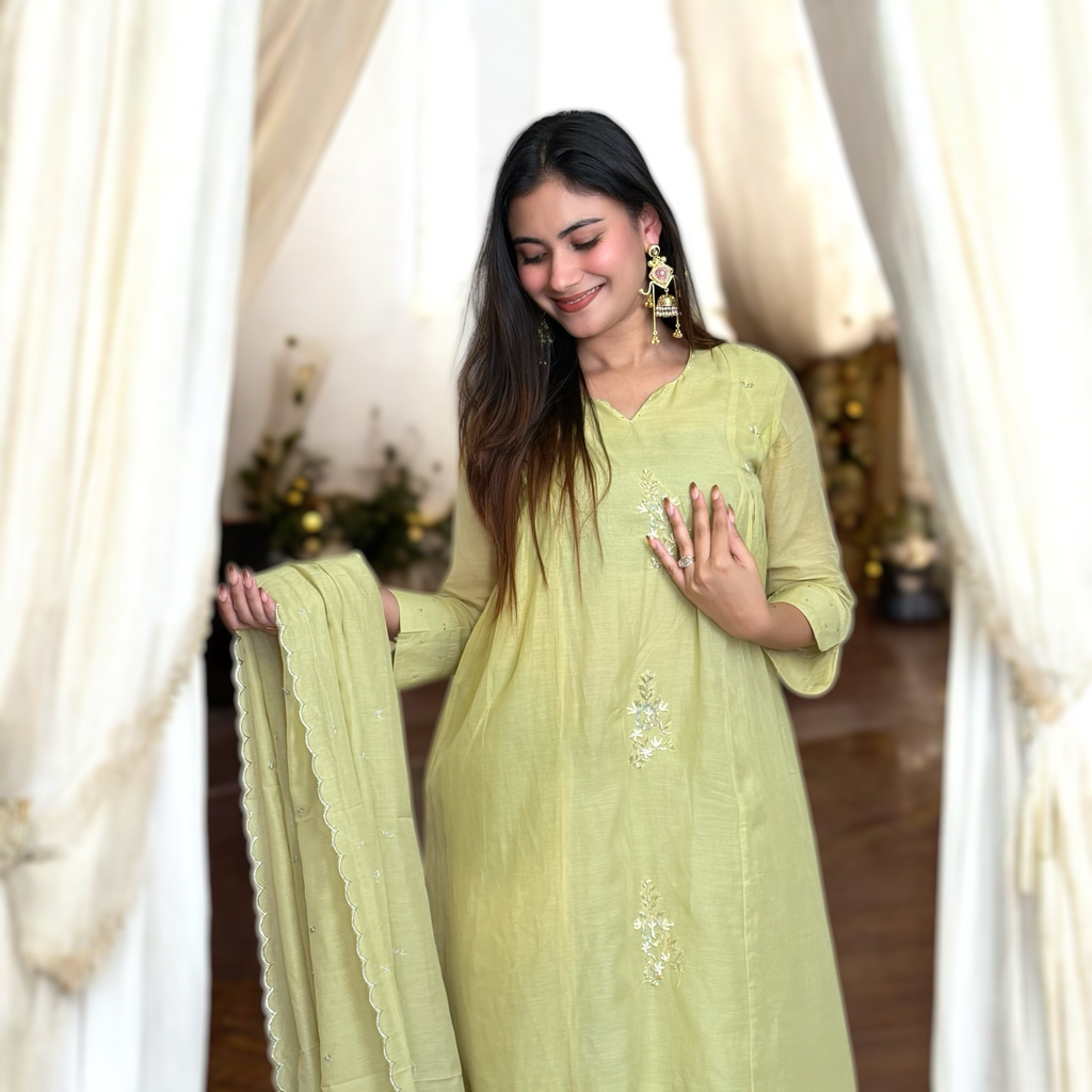 Mul Chanderi Suit Set with Dupatta