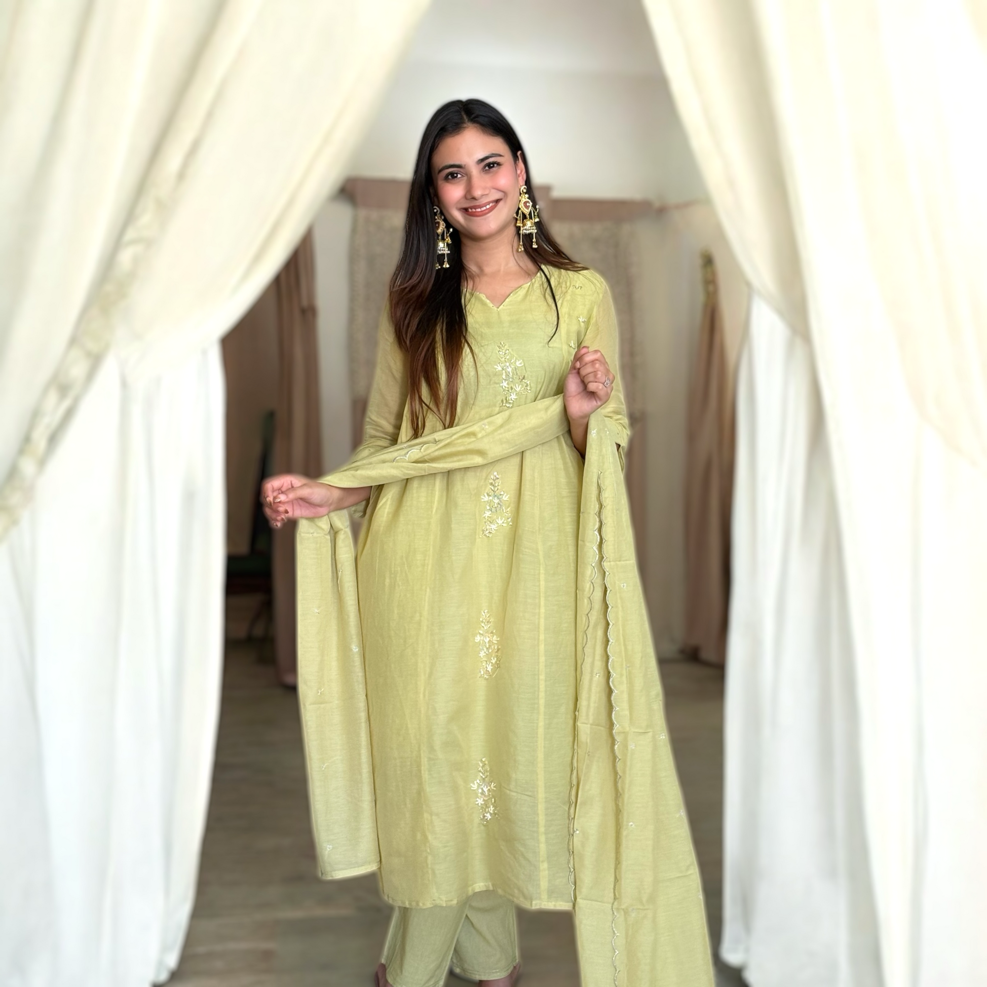 Mul Chanderi Suit Set with Dupatta